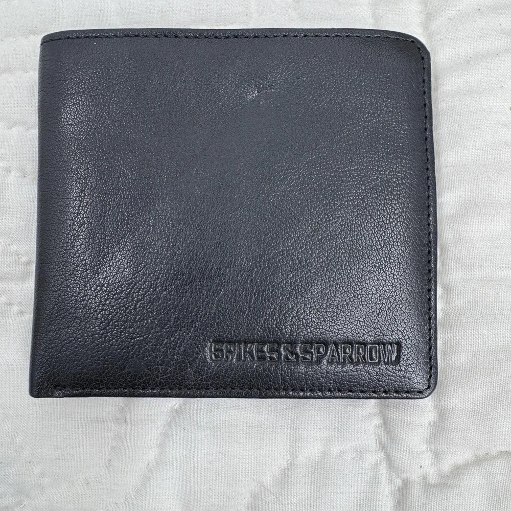 Spikes & Sparrow Wallet‎ Mens Black Leather Bifold ID Window Card Holder Gift
